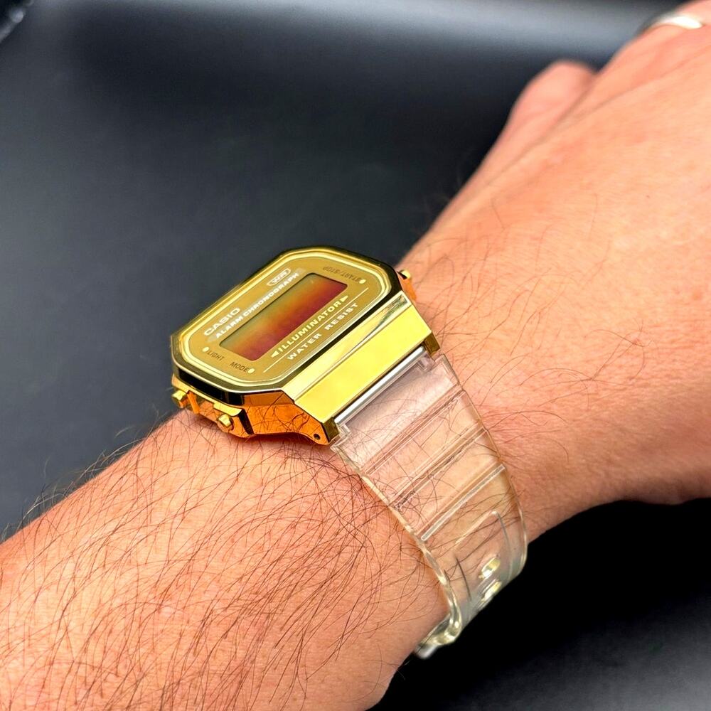 LWS Golden Hour Casio A168XE Vintage Collection Clear Strap Digital 
Mod Watch - Picture 11 of 17